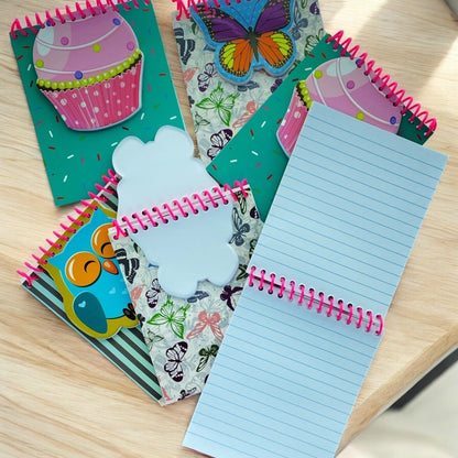 Butterflies Cupcakes Owl Die Cut Spiral Notebook Ruled Wired Jotter Pad (2pcs) - PartyErasers