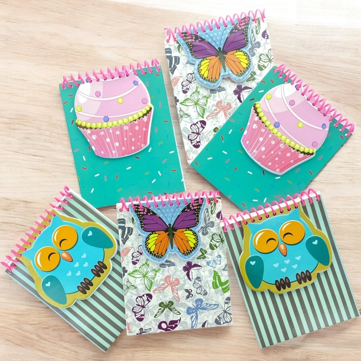 Butterflies Cupcakes Owl Die Cut Spiral Notebook Ruled Wired Jotter Pad (2pcs) - PartyErasers