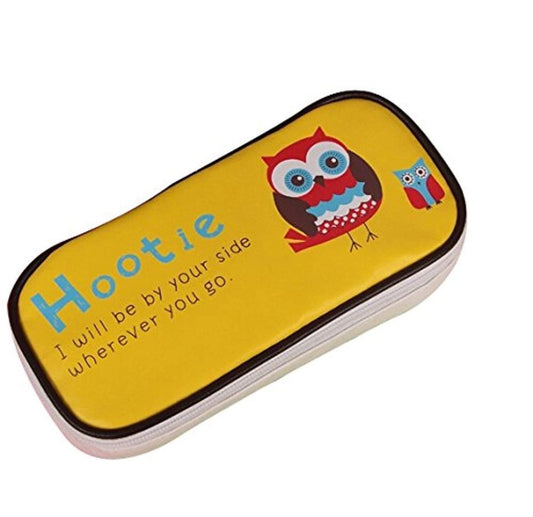 Cartoon PU Animal Yellow Owl Pattern Student Pen Pencil Case Cosmetic Travel ... - PartyErasers