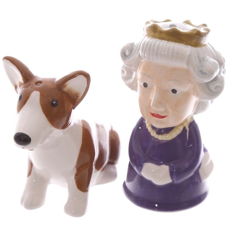Ceramic London Salt & Pepper Set Queen and Corgi Novelty Quirky Kitchenware - PartyErasers