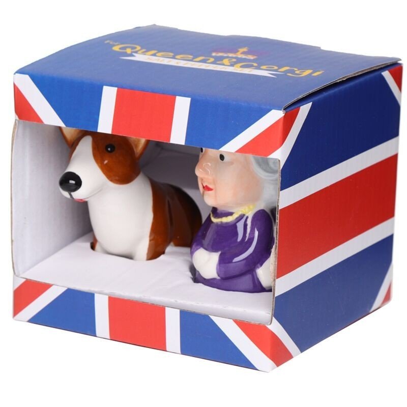 Ceramic London Salt & Pepper Set Queen and Corgi Novelty Quirky Kitchenware - PartyErasers