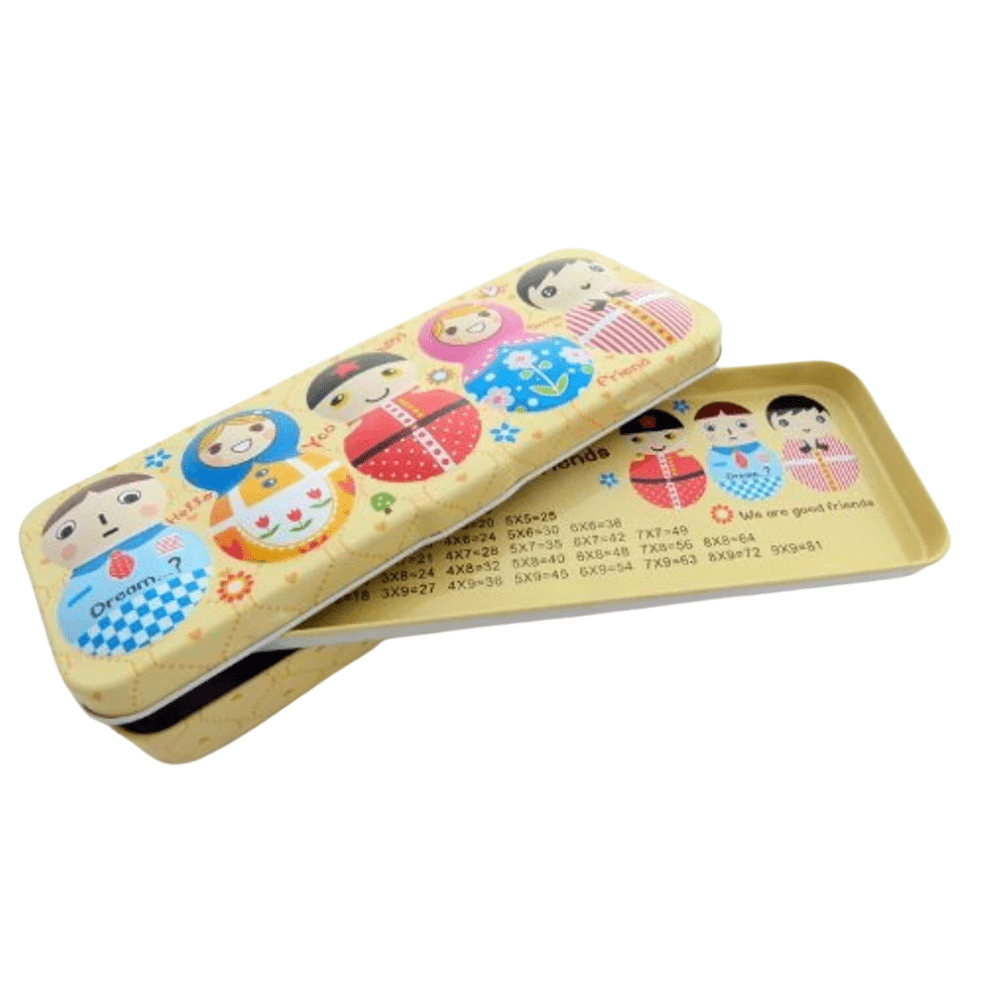 Colourful People of the World Large Metal Pencil Case - Yellow Box - PartyErasers