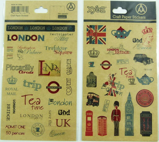 Craft Paper Stickers - London Landmark and icons (2 panels) - PartyErasers