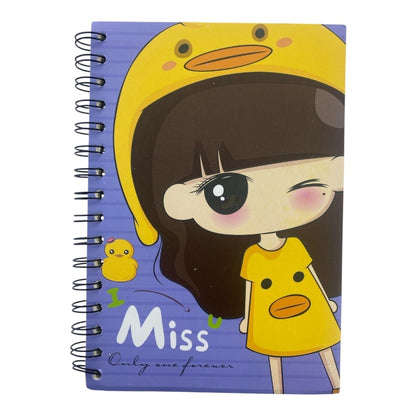 Cute Cartoon Girl (I miss u) A5 Spiral Notebook Ruled 140pp Wired Jotter Pad - PartyErasers