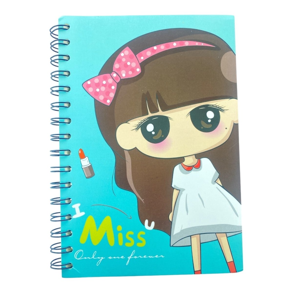 Cute Cartoon Girl (I miss u) A5 Spiral Notebook Ruled 140pp Wired Jotter Pad - PartyErasers