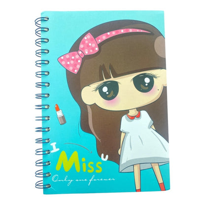 Cute Cartoon Girl (I miss u) A5 Spiral Notebook Ruled 140pp Wired Jotter Pad - PartyErasers