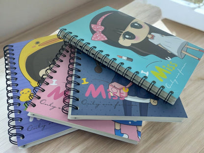 Cute Cartoon Girl (I miss u) A5 Spiral Notebook Ruled 140pp Wired Jotter Pad - PartyErasers