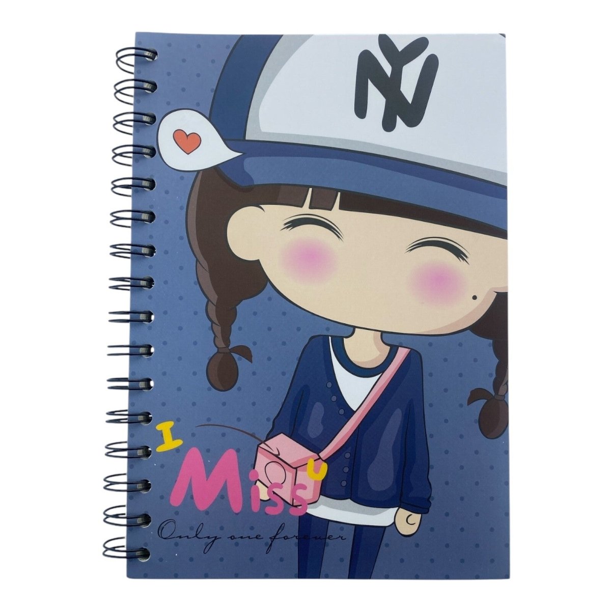 Cute Cartoon Girl (I miss u) A5 Spiral Notebook Ruled 140pp Wired Jotter Pad - PartyErasers
