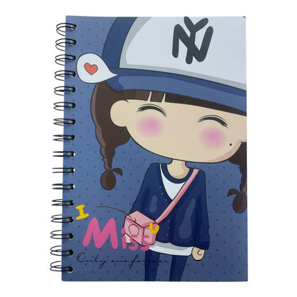 Cute Cartoon Girl (I miss u) A5 Spiral Notebook Ruled 140pp Wired Jotter Pad - PartyErasers