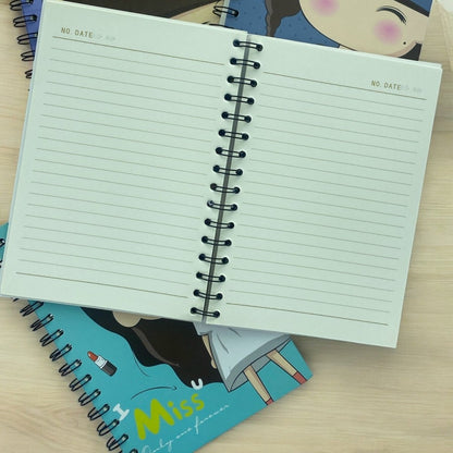 Cute Cartoon Girl (I miss u) A5 Spiral Notebook Ruled 140pp Wired Jotter Pad - PartyErasers