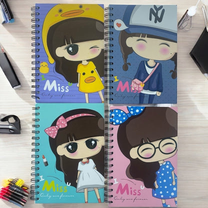 Cute Cartoon Girl (I miss u) A5 Spiral Notebook Ruled 140pp Wired Jotter Pad - PartyErasers