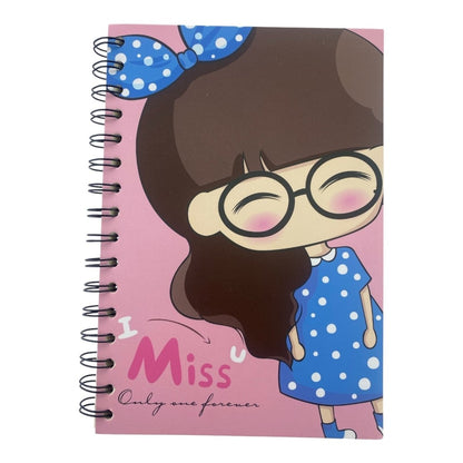 Cute Cartoon Girl (I miss u) A5 Spiral Notebook Ruled 140pp Wired Jotter Pad - PartyErasers
