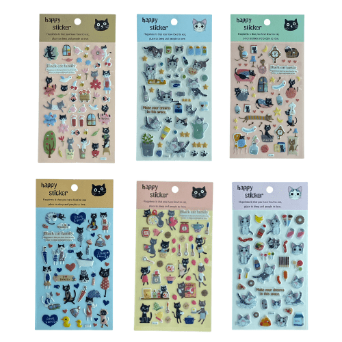 Cute Cats 3D Puffy Stickers with Diamante for Art & Crafts Scrapbook - PartyErasers