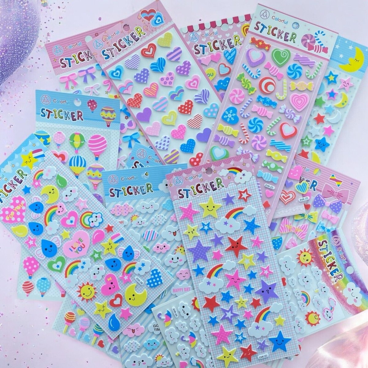 Cute EVA Foam Stickers Star Ribbon Balloon Heart Cloud Sweets Kids Art Carft - PartyErasers