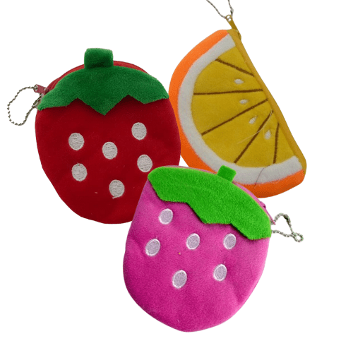 Cute Fruit Zipper Pouch Coin Purse - Strawberry & Orange - PartyErasers