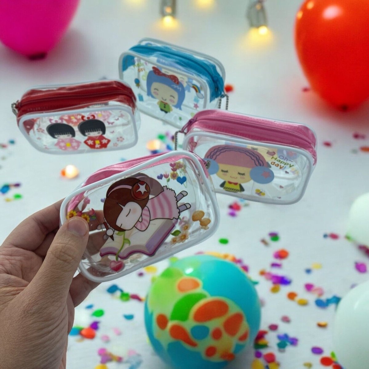 Cute Girl Design Mini Clear Plastic Zipper Pouch Hair Accessories Keepsake 4pcs - PartyErasers