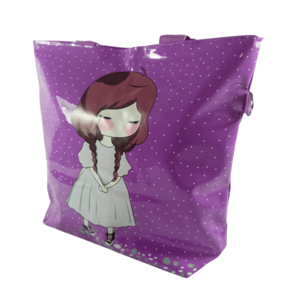 Cute Girl Shiny PU Zipped Shoulder Bag Shopping Bag - PartyErasers