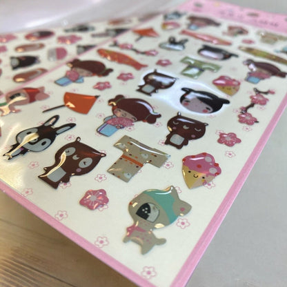 Cute Japanese Girls Kokeshi Doll Stickers ( Pack of 2) or Party Bag, Scrapbook - PartyErasers