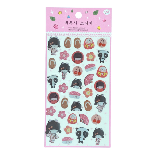 Cute Japanese Girls Kokeshi Doll Stickers ( Pack of 2) or Party Bag, Scrapbook - PartyErasers