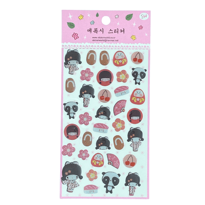 Cute Japanese Girls Kokeshi Doll Stickers ( Pack of 2) or Party Bag, Scrapbook - PartyErasers