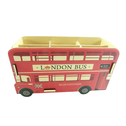 Desk Organiser Pencil Holder DIY Board Box with Compartments - London Bus - PartyErasers