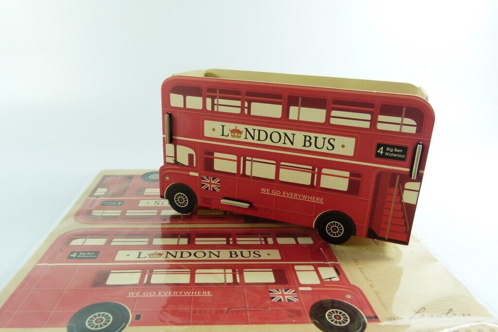 Desk Organiser Pencil Holder DIY Board Box with Compartments - London Bus - PartyErasers