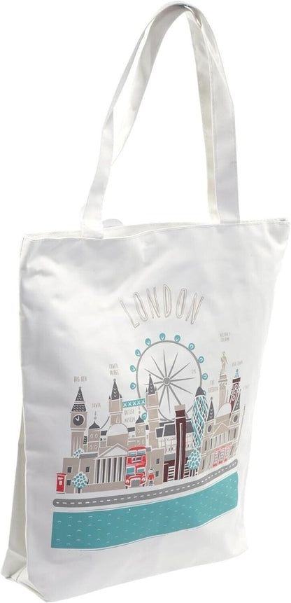 Eco Friendly Bag - London Skyline Zip Up Cotton Bag - PartyErasers