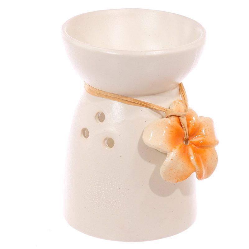 Eden Speckled Cream Ceramic Oil & Wax Burner with Flower - PartyErasers