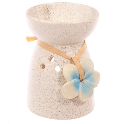 Eden Speckled Cream Ceramic Oil & Wax Burner with Flower - PartyErasers