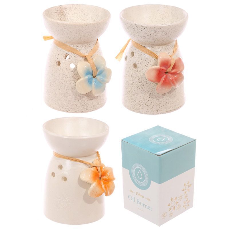 Eden Speckled Cream Ceramic Oil & Wax Burner with Flower - PartyErasers