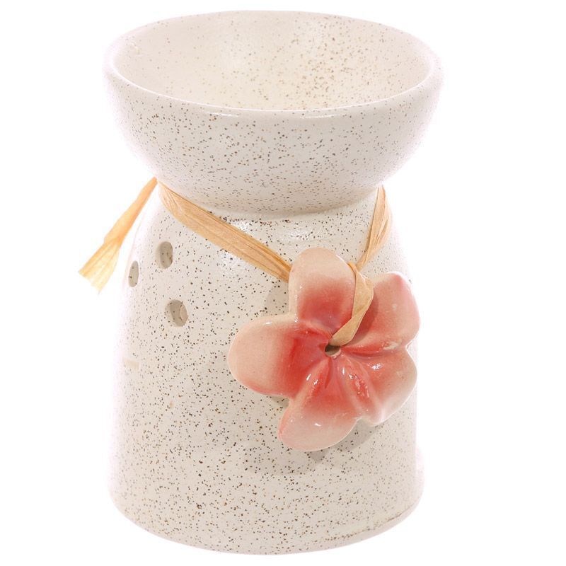 Eden Speckled Cream Ceramic Oil & Wax Burner with Flower - PartyErasers