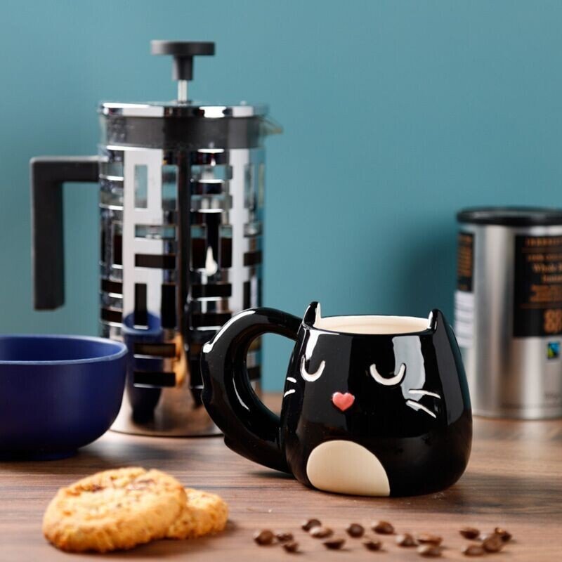 Feline Fine Black Cat Shaped Mug - PartyErasers