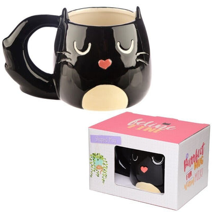 Feline Fine Black Cat Shaped Mug - PartyErasers