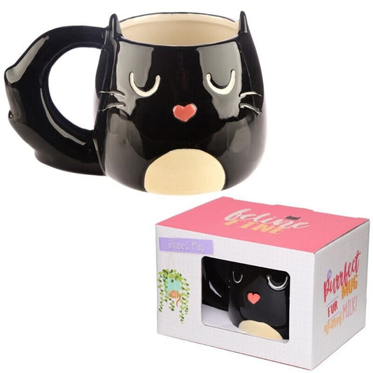 Feline Fine Black Cat Shaped Mug - PartyErasers