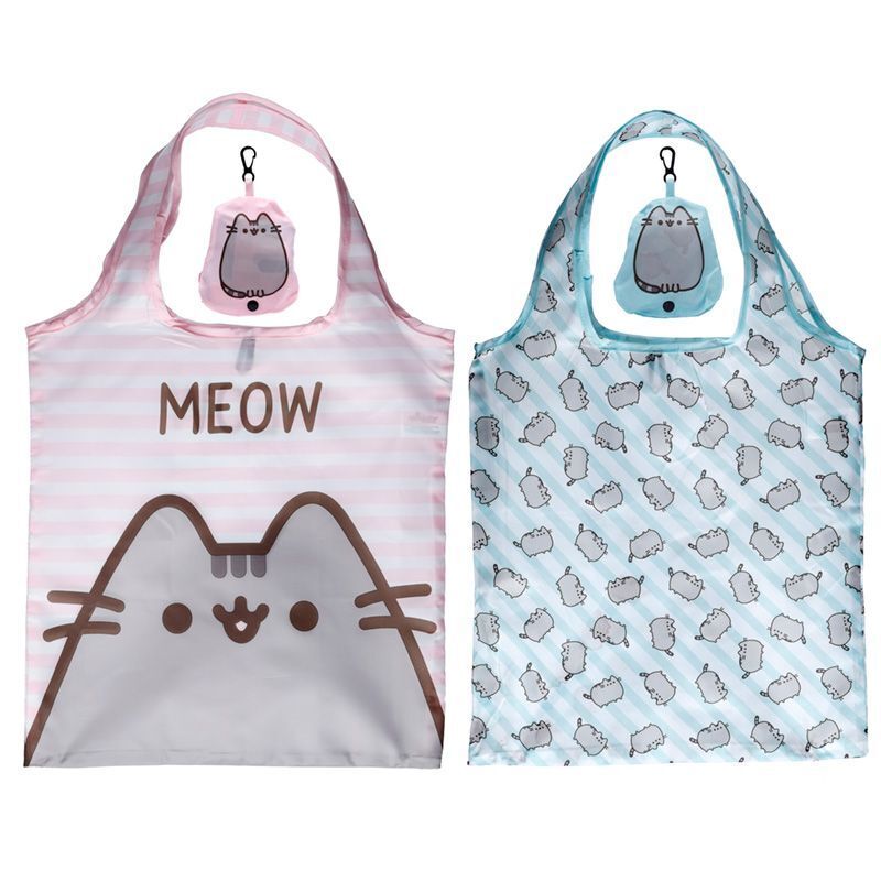 Foldable Reusable Shopping Bag Pusheen Cat - Blue or Pink - PartyErasers