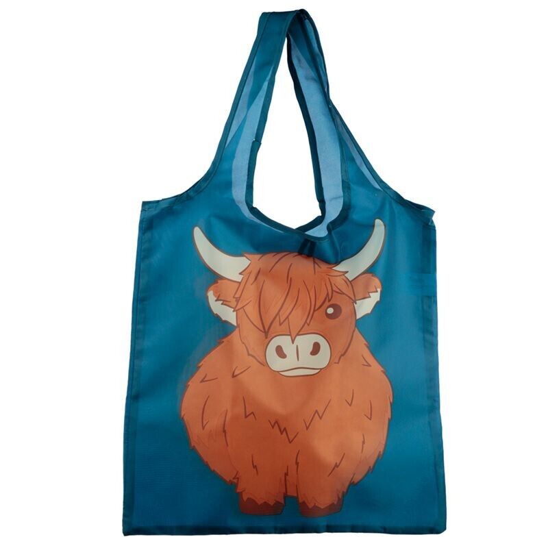 Foldable Reusable Shopping Bag Tote bag Fold Away bag Highland Coo Cow - PartyErasers