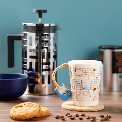 Guitar with Sheet Music Decal Ceramic Shaped Handle Mug (Blue) - PartyErasers