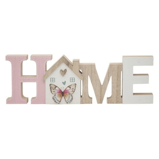 HOME Wooden Freestanding Plaque with Butterfly & House Design – Home Décor Gift - PartyErasers