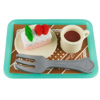 Iwako Food: Cake and Coffee on Tray Set Erasers - PartyErasers