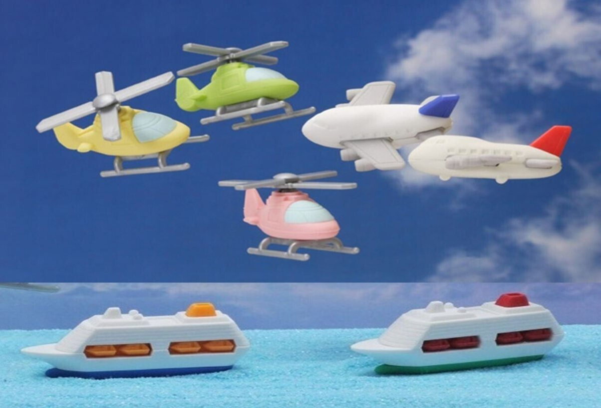 Iwako Japanese Puzzle Eraser - Aeroplane, Helicopter and Ship - PartyErasers