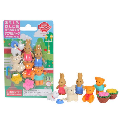 IWAKO Japanese Puzzle Eraser Rubbers Blister Set - Animal Park - PartyErasers