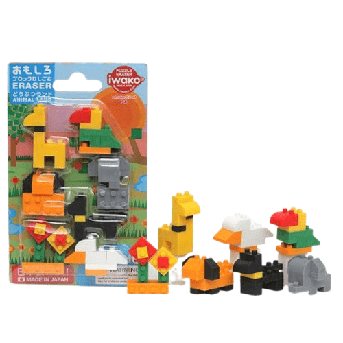 IWAKO Japanese Puzzle Eraser Rubbers Blister Set - Animals Collections - PartyErasers