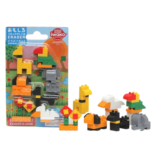 IWAKO Japanese Puzzle Eraser Rubbers Blister Set - Block(Animal) - PartyErasers