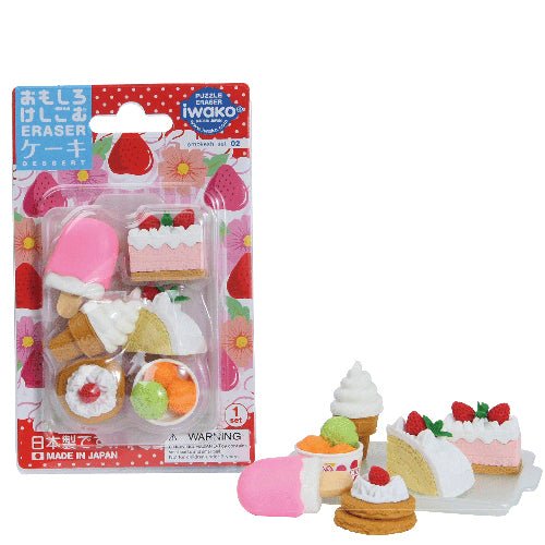 IWAKO Japanese Puzzle Eraser Rubbers Blister Set - Cakes & Ice Cream - PartyErasers