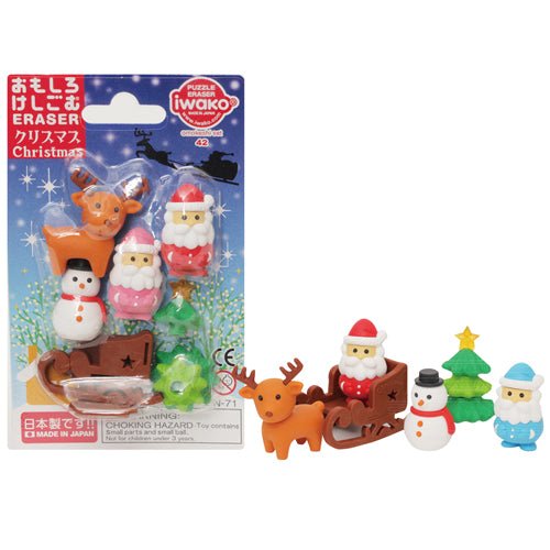 IWAKO Japanese Puzzle Eraser Rubbers Blister Set - Christmas - PartyErasers