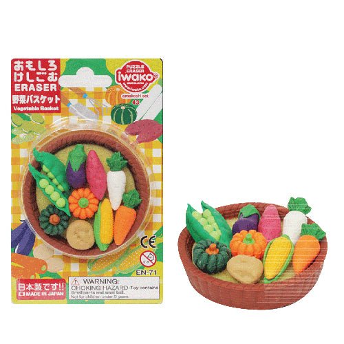 IWAKO Japanese Puzzle Eraser Rubbers Blister Set - Vegetables Basket - PartyErasers