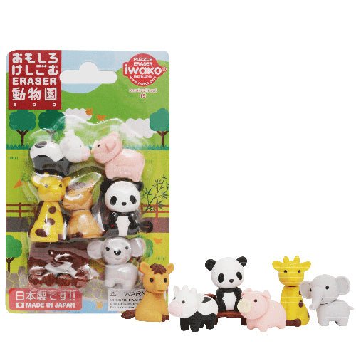 IWAKO Japanese Puzzle Eraser Rubbers Blister Set - Zoo - PartyErasers