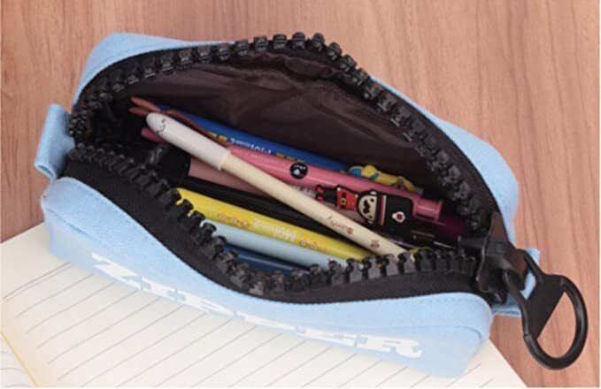 Large Zipper Pen Pencil Case/ pouch - Blue - PartyErasers