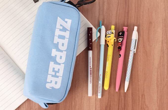 Large Zipper Pen Pencil Case/ pouch - Blue - PartyErasers