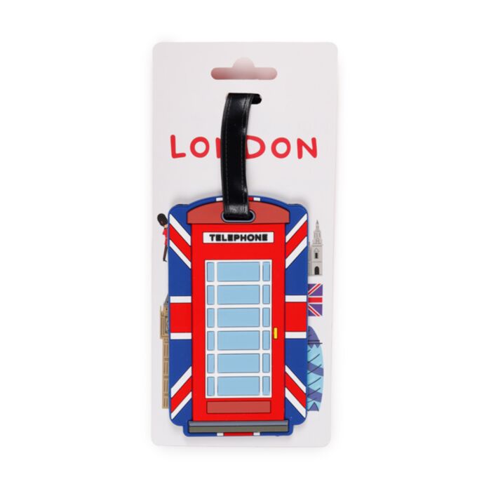 London Souvenir Union Jack Red Telephone Box PVC Luggage Tag - PartyErasers